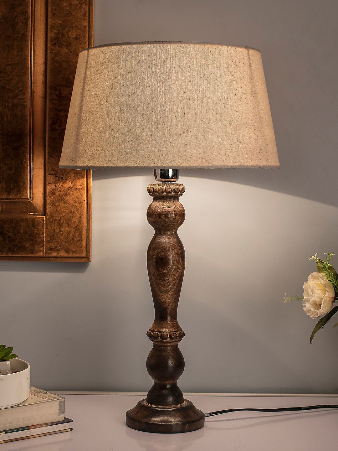 Homesake Black Solid Eureka Polka Handcrafted Table Lamp with Shade Price in India