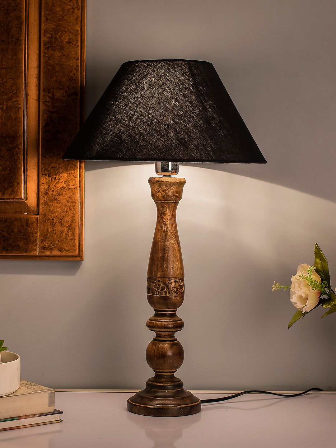 Homesake Black Solid Handcrafted Bedside Standard Lamp Shade Price in India