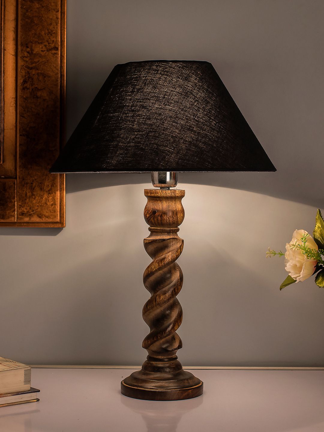 Homesake Black & Blue Textured Handcrafted Bedside Standard Table Lamp with Shade Price in India