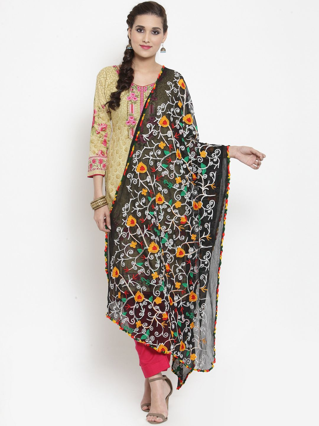 mf Black Embroidered Dupatta
