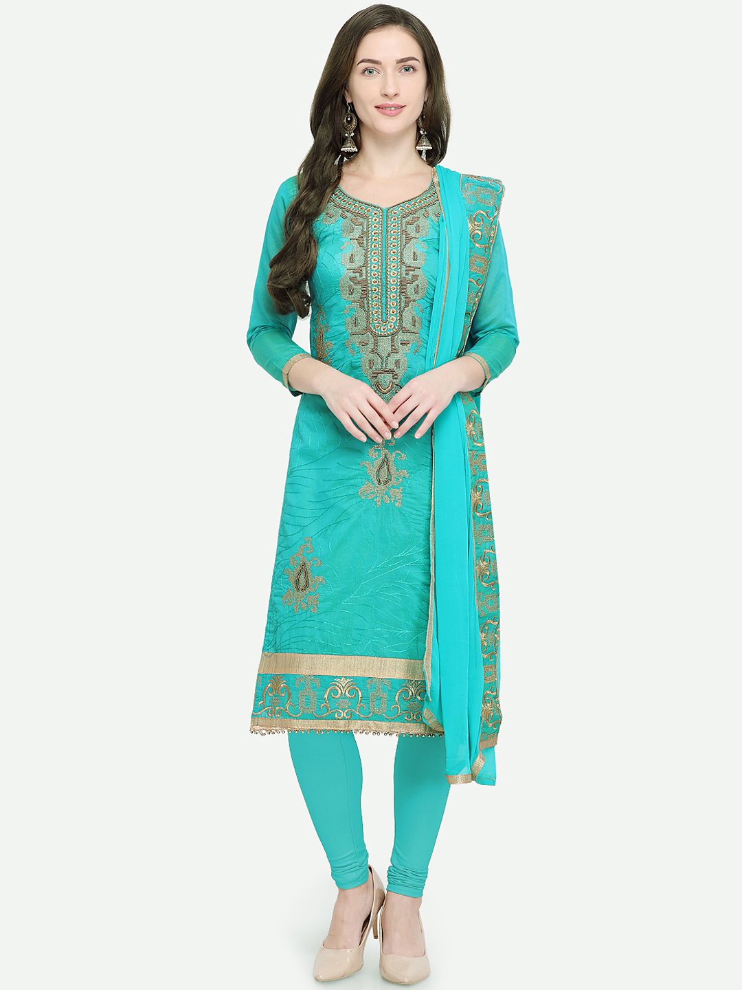 Blissta Turquoise Blue Cotton Blend Unstitched Dress Material Price in India