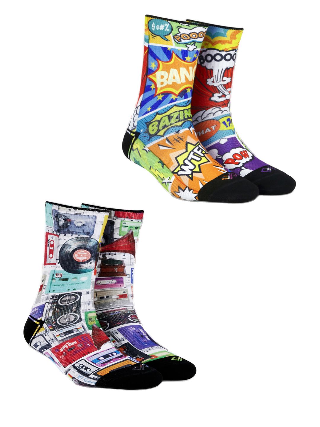 Dynamocks Unisex Pack of 2 Multicoloured Patterned Calf-Length Socks