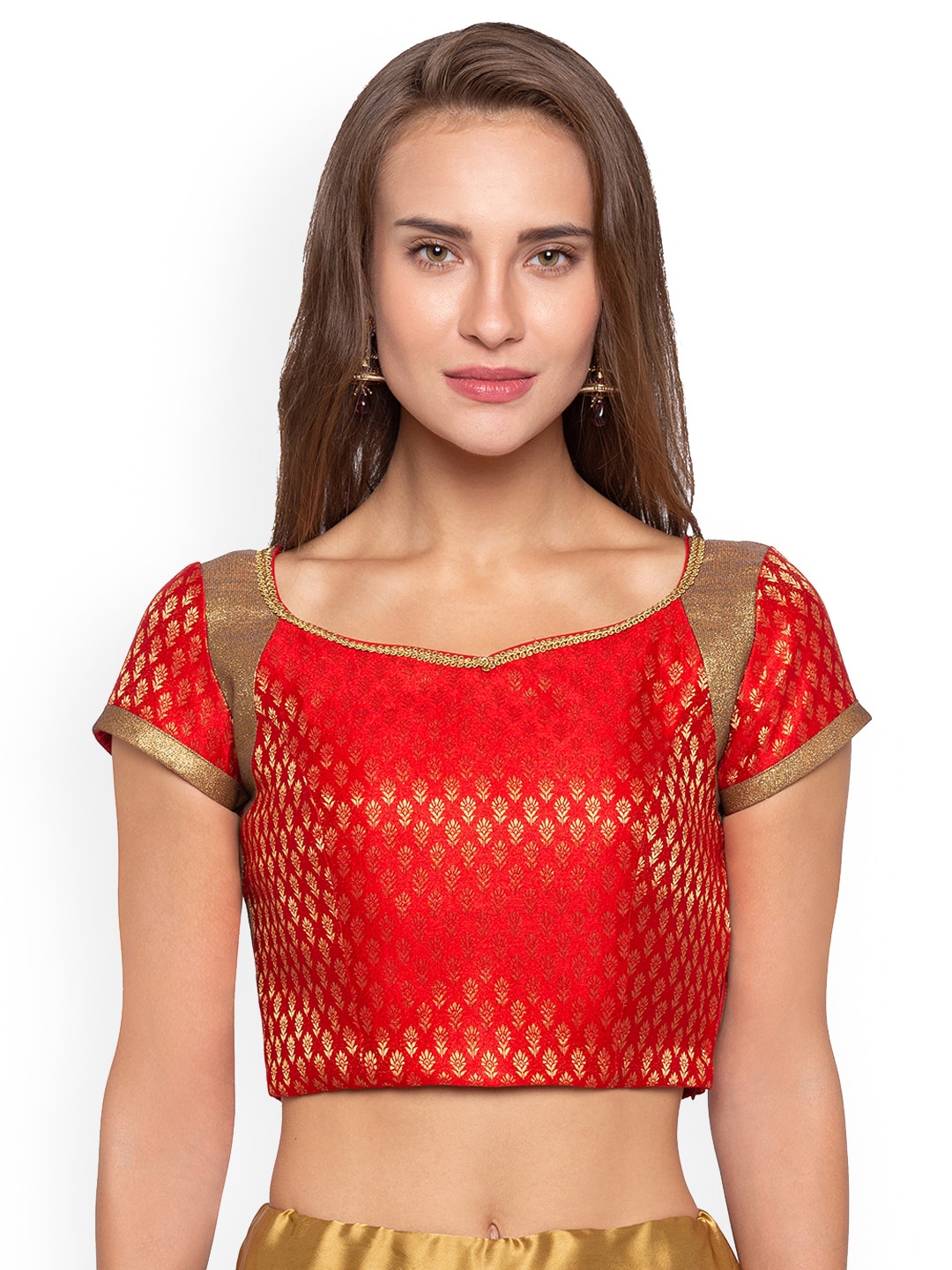 Just B Women Red Woven-Design Jacquard Saree Blouse Price in India