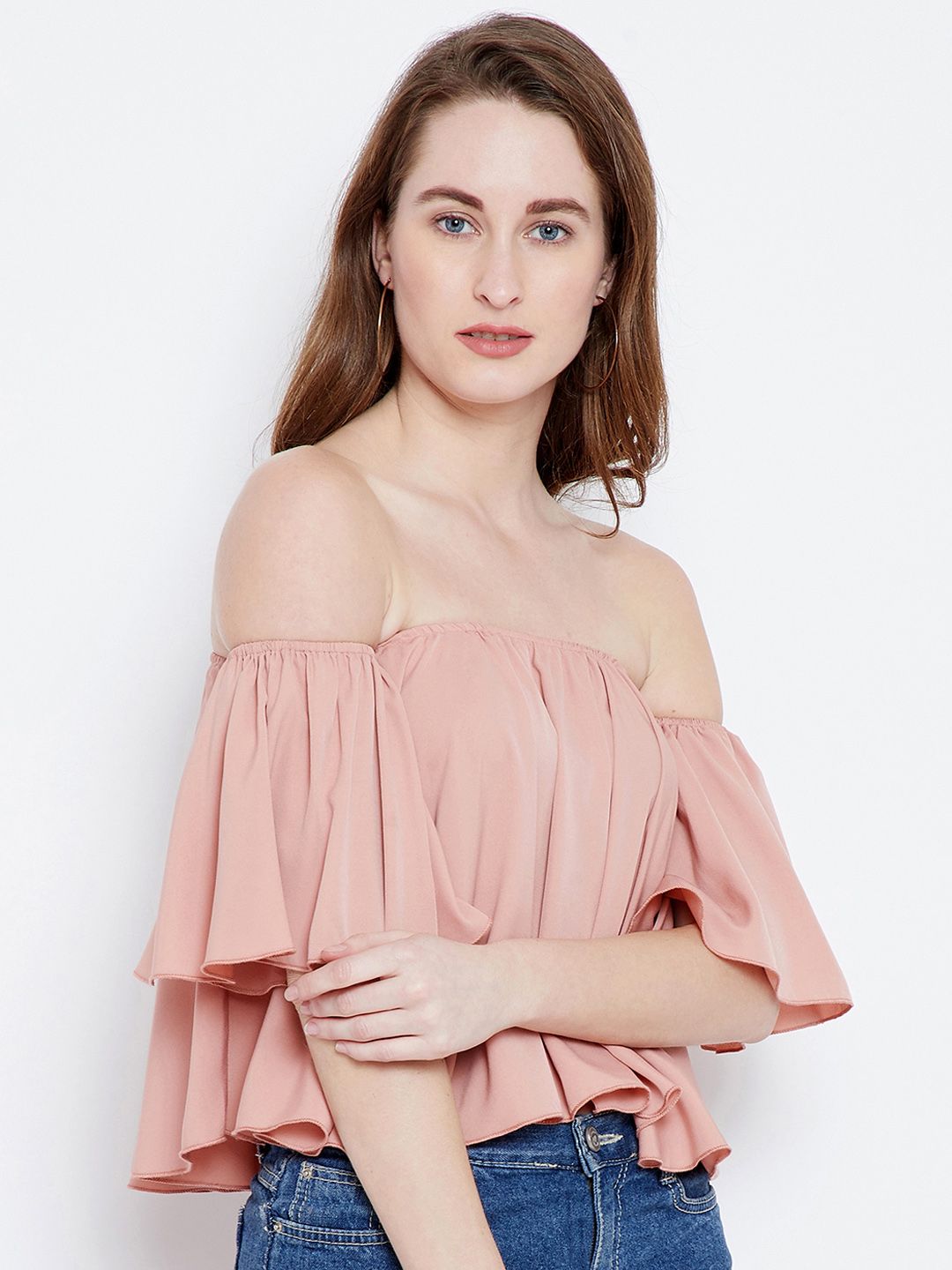 Berrylush Women Rose Solid Bardot Top Price in India