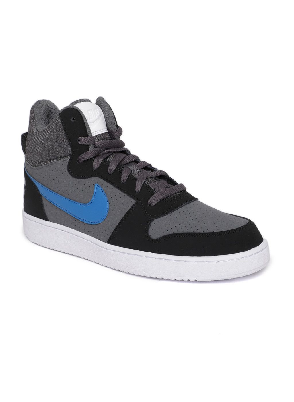 Nike Black & Grey Colourblocked Court Borough Leather Sneakers