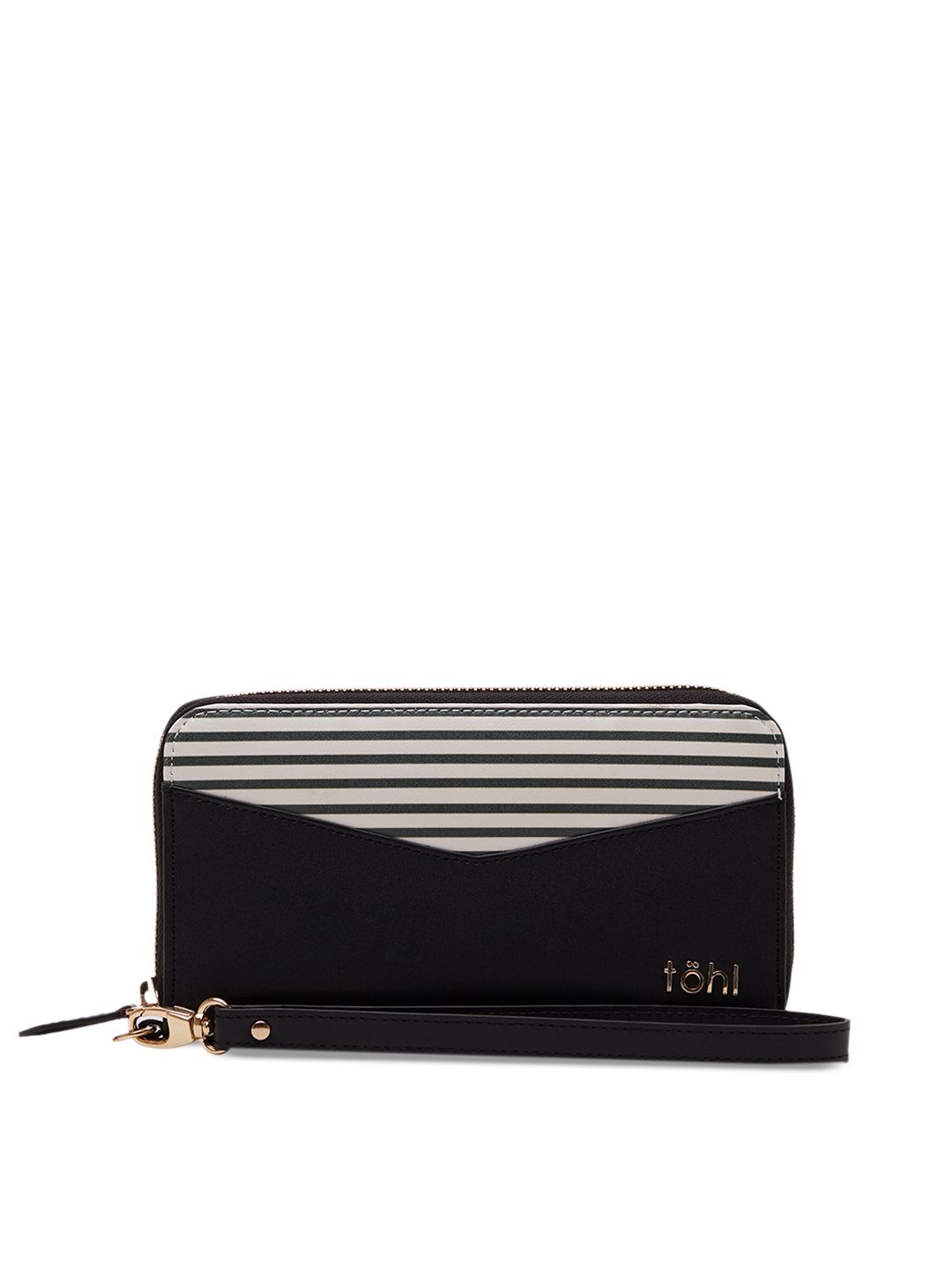 tohl Women Black & White Striped Leather Zip Around Wallet Price in India