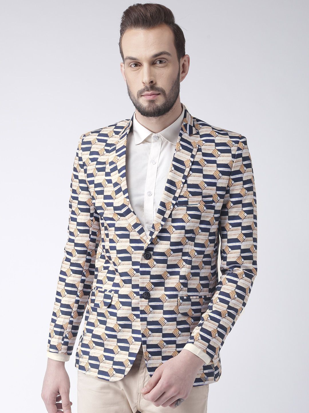 Hangup Men Multicoloured Printed Single-Breasted Casual Blazer