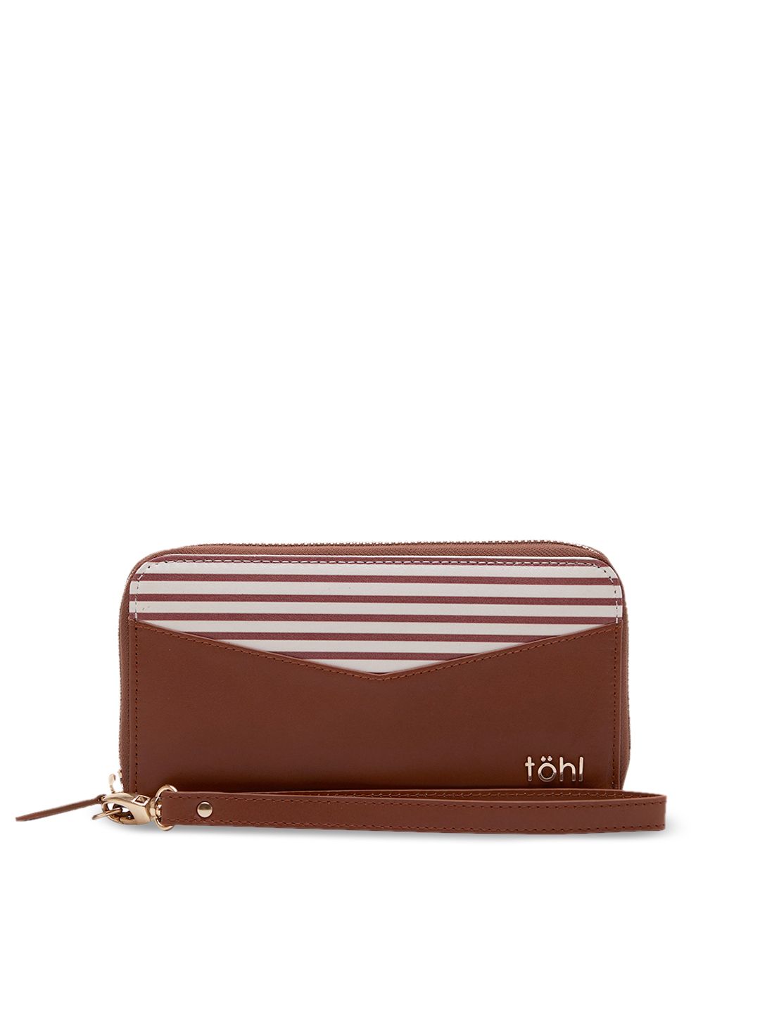 tohl Women Tan Brown & White Striped Leather Zip Around Wallet Price in India