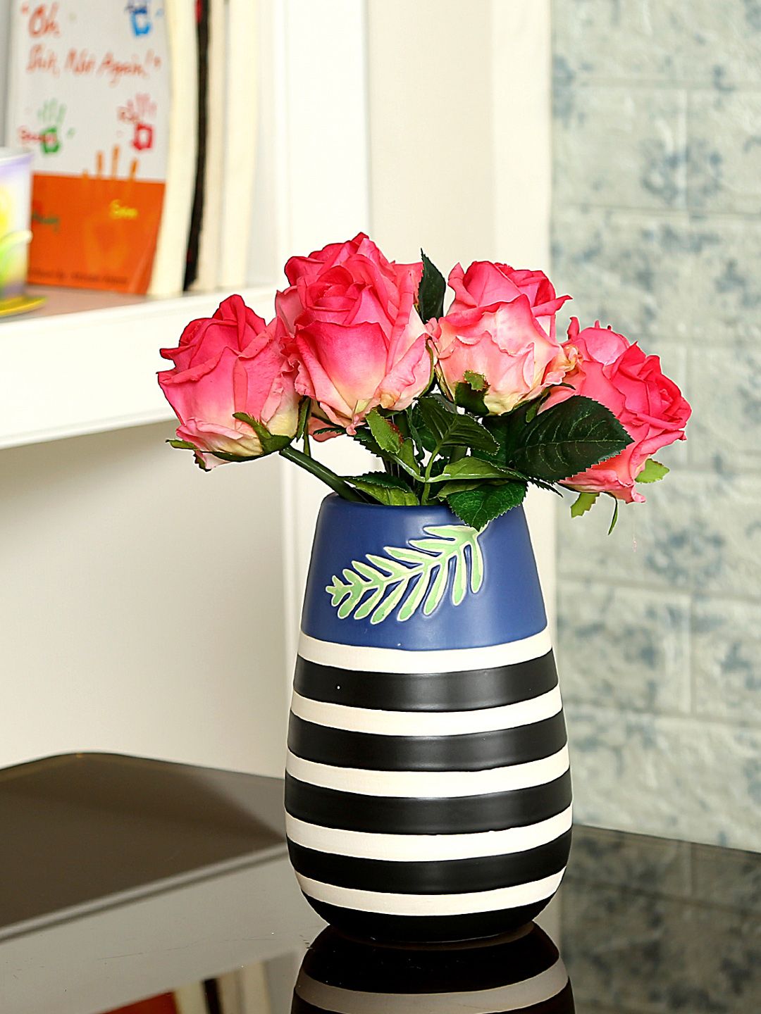 Aapno Rajasthan Blue & Black Ceramic Flower Vase Price in India