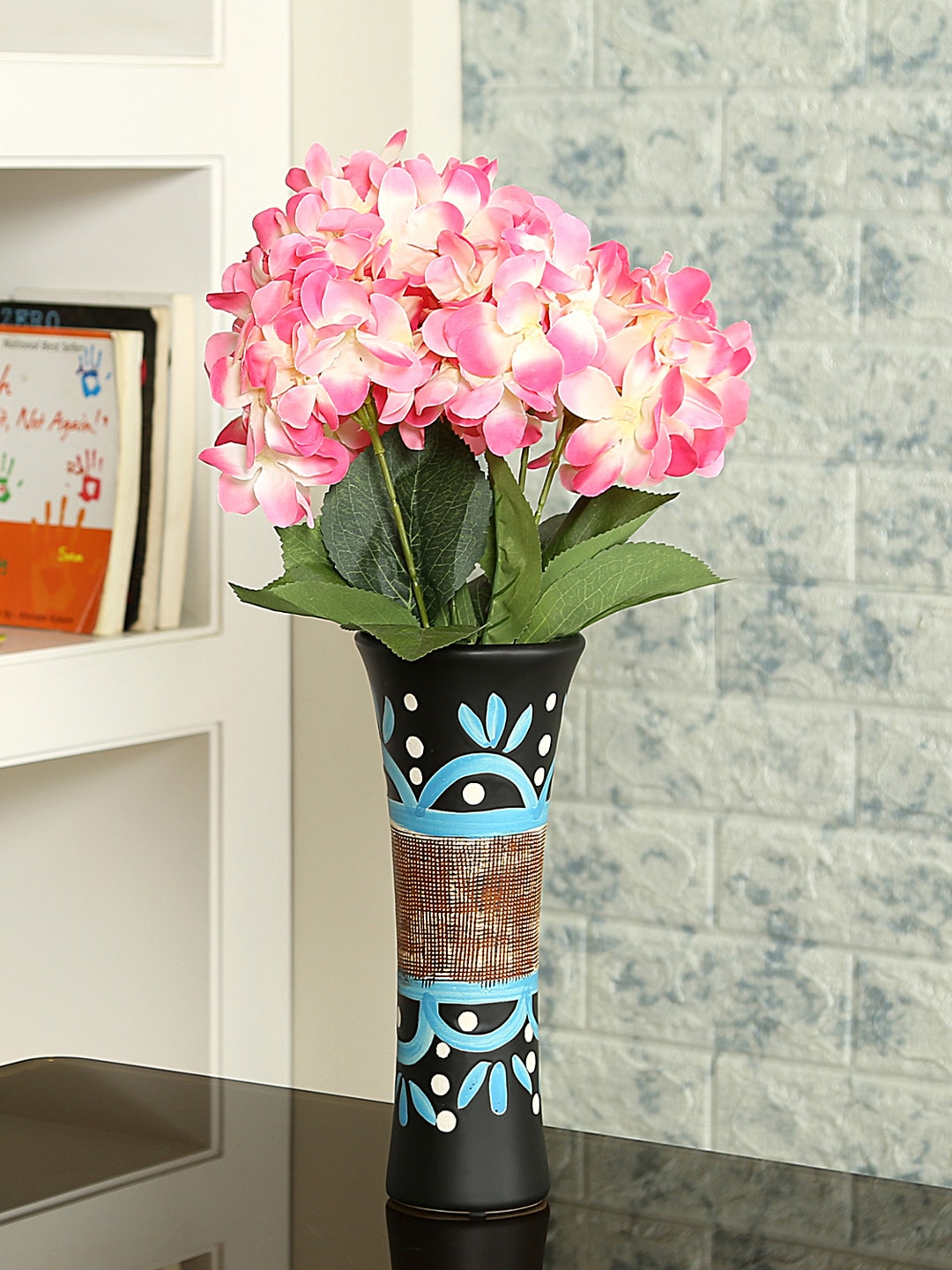 Aapno Rajasthan Black & Blue Ceramic Flower Vase Price in India