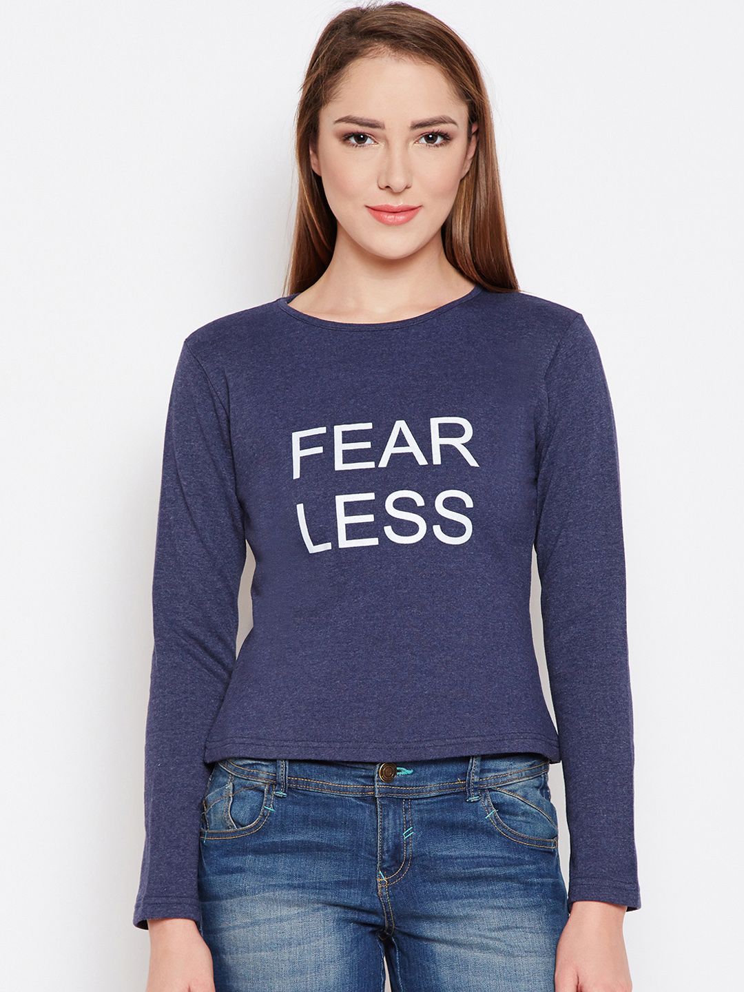 Oxolloxo Women Navy Blue Printed Sweatshirt Price in India