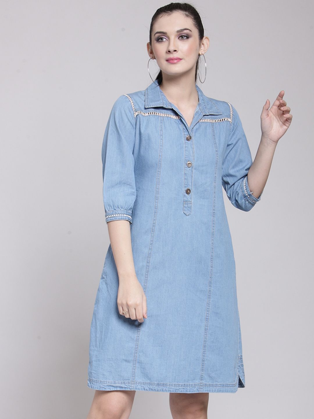 plusS Blue Denim A-Line Dress Price in India