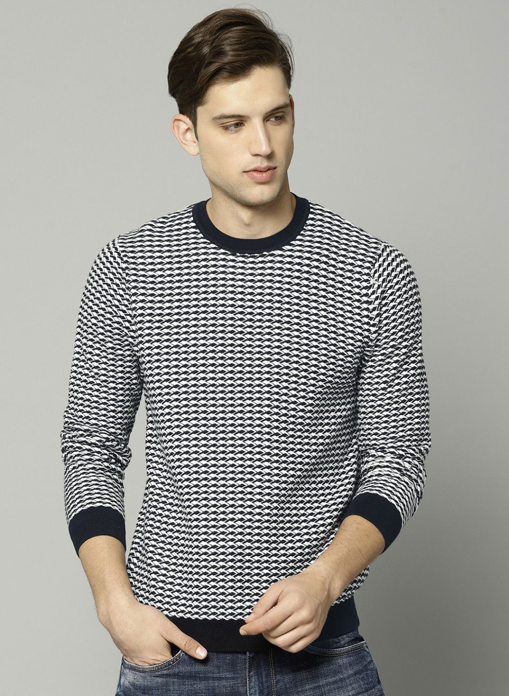 Marks & Spencer Navy & White Self Design Pullover