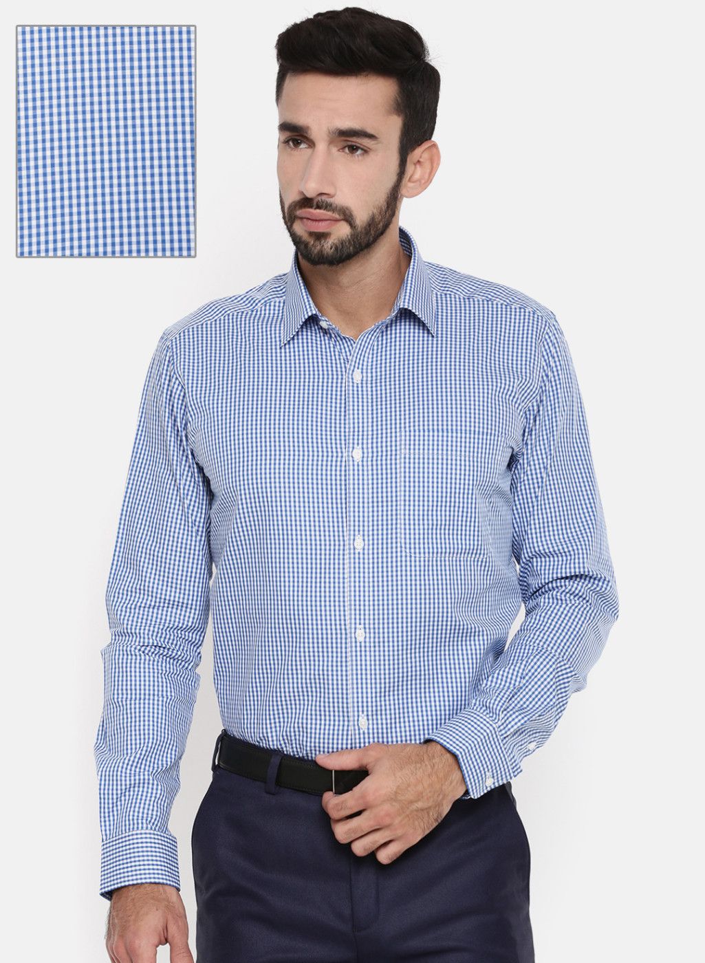 Raymond Blue & White Slim Fit Checked Formal Shirt