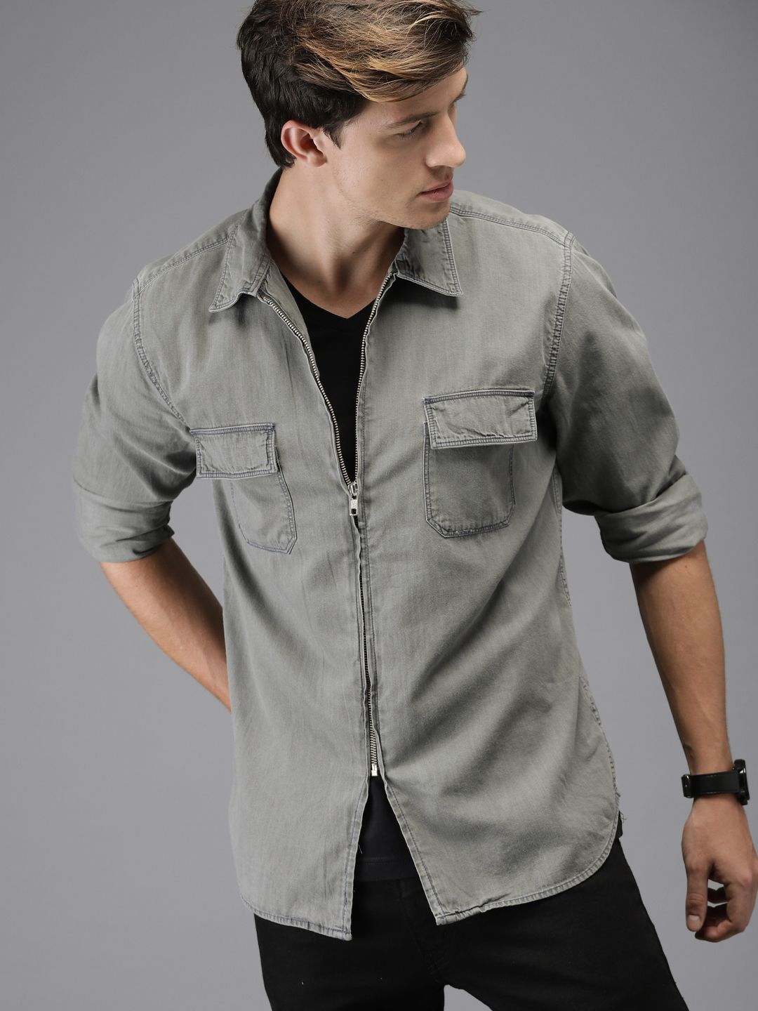 Moda Rapido Grey Solid Regular Fit Casual Shirt