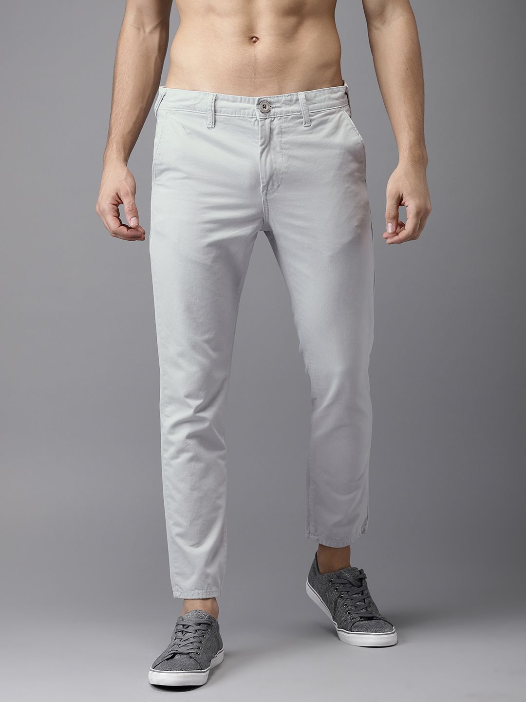 HERE&NOW HERE&NOW Men Grey Slim Fit Solid Chinos