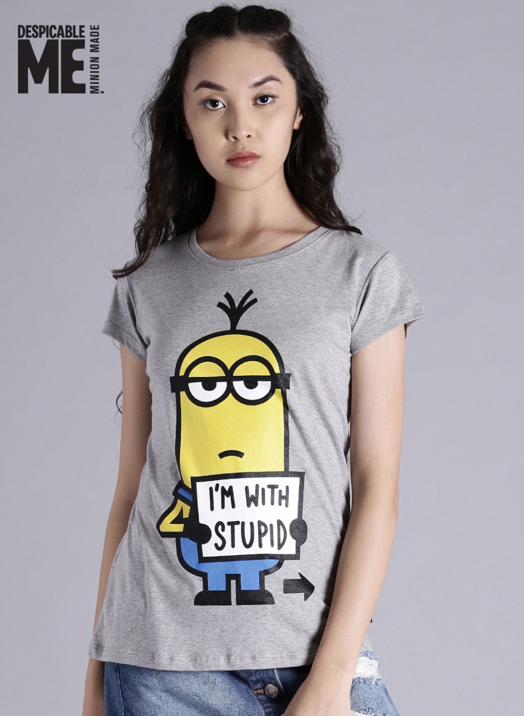 Minions by Kook N Keech Grey Melange Printed T-Shirt