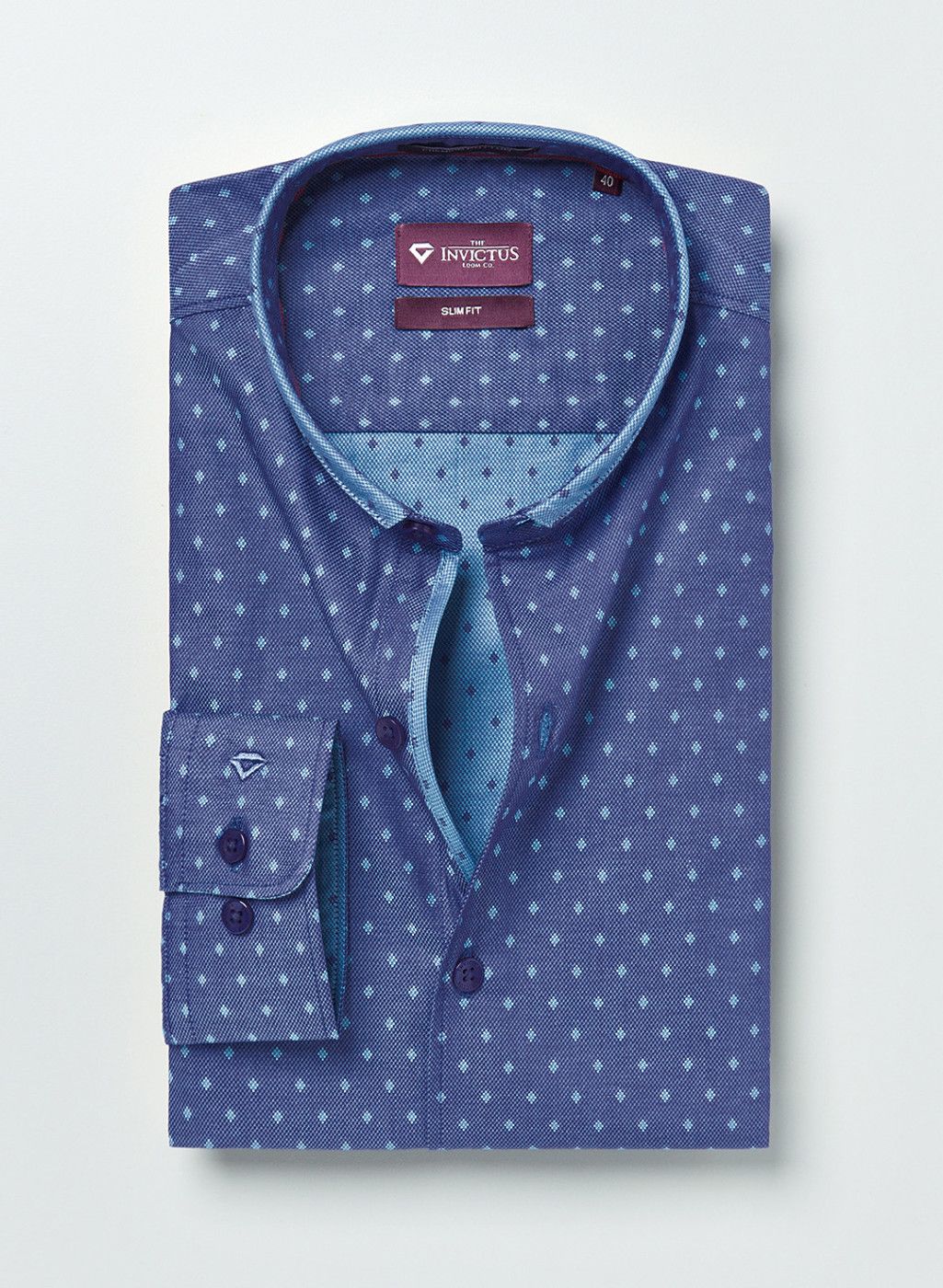INVICTUS Blue Slim Fit Self-Design Formal Shirt