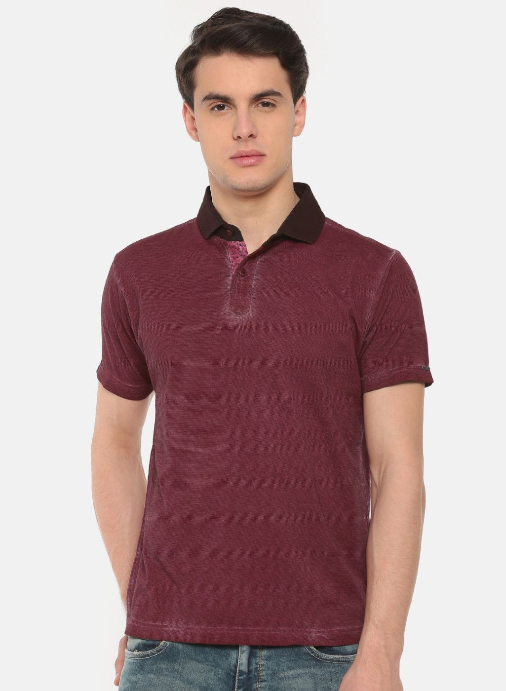 Pepe Jeans Burgundy Striped Polo Collar T-Shirt