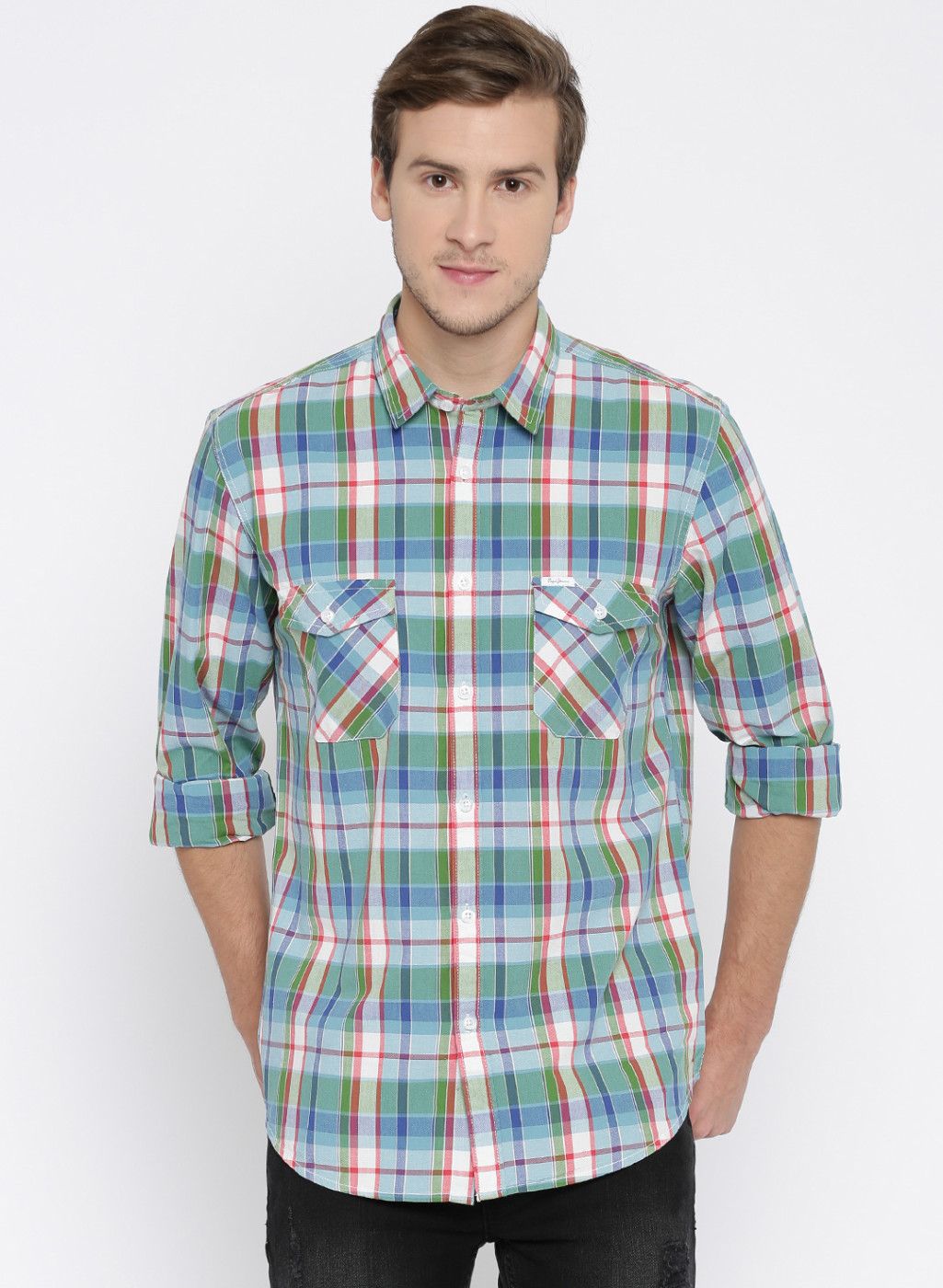 Pepe Jeans Blue Checked Semi Fit Casual Shirt