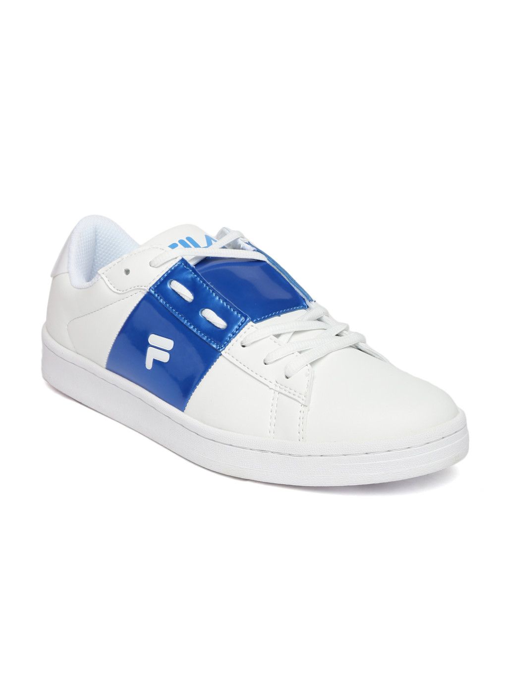 white and blue fila shoes