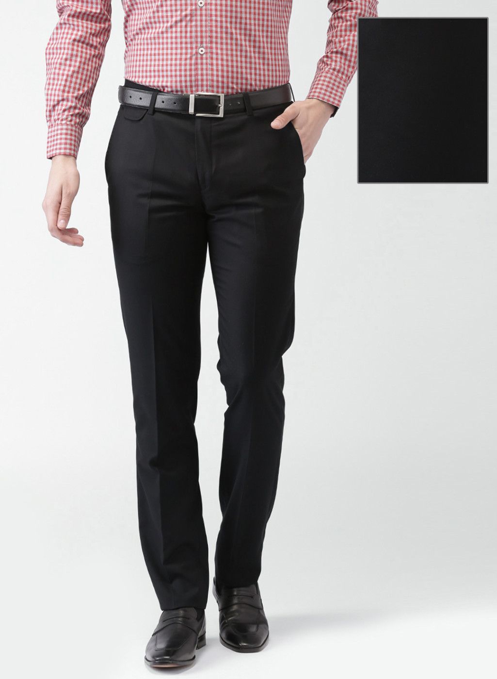 INVICTUS Black Solid Slim Fit Flat-Front Trousers