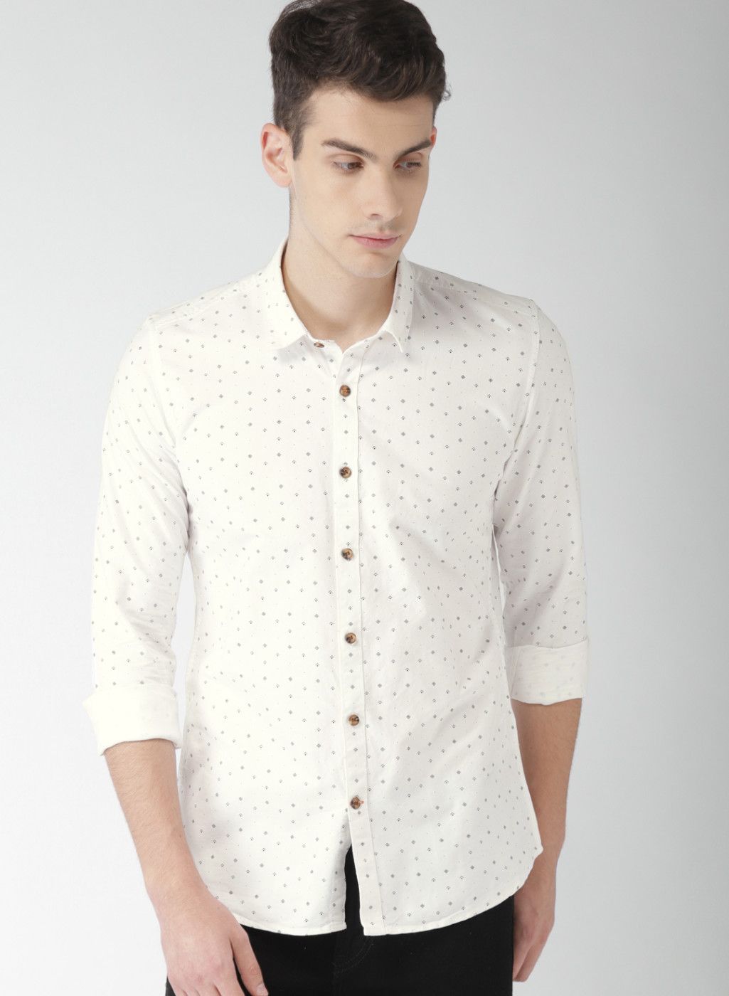 Mast & Harbour White Slim Fit Printed Casual Shirt