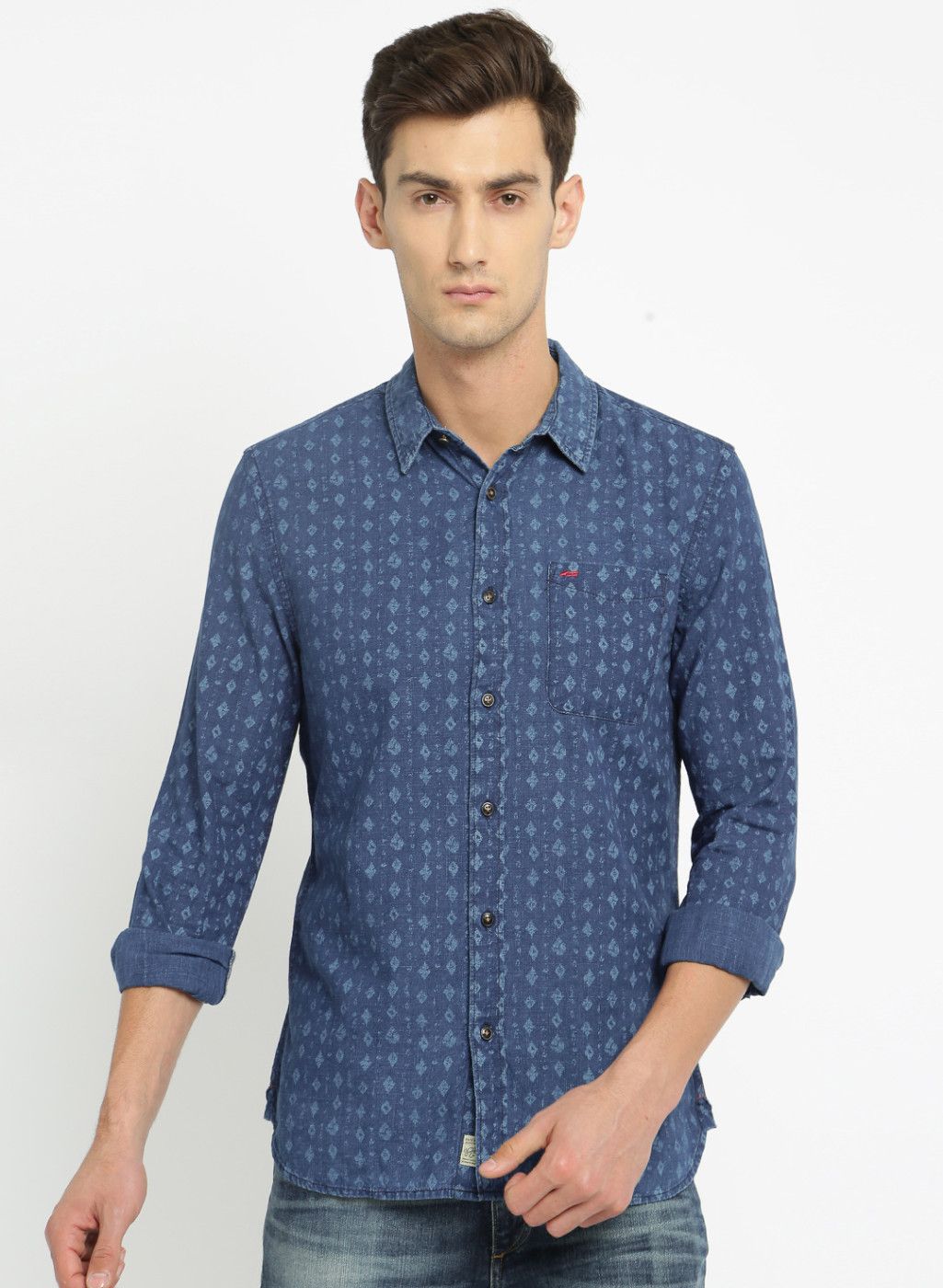 Jack & Jones Blue Slim Fit Printed Casual Shirt