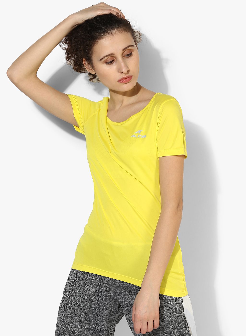 Alcis Women Yellow Solid Round Neck T-shirt Price in India