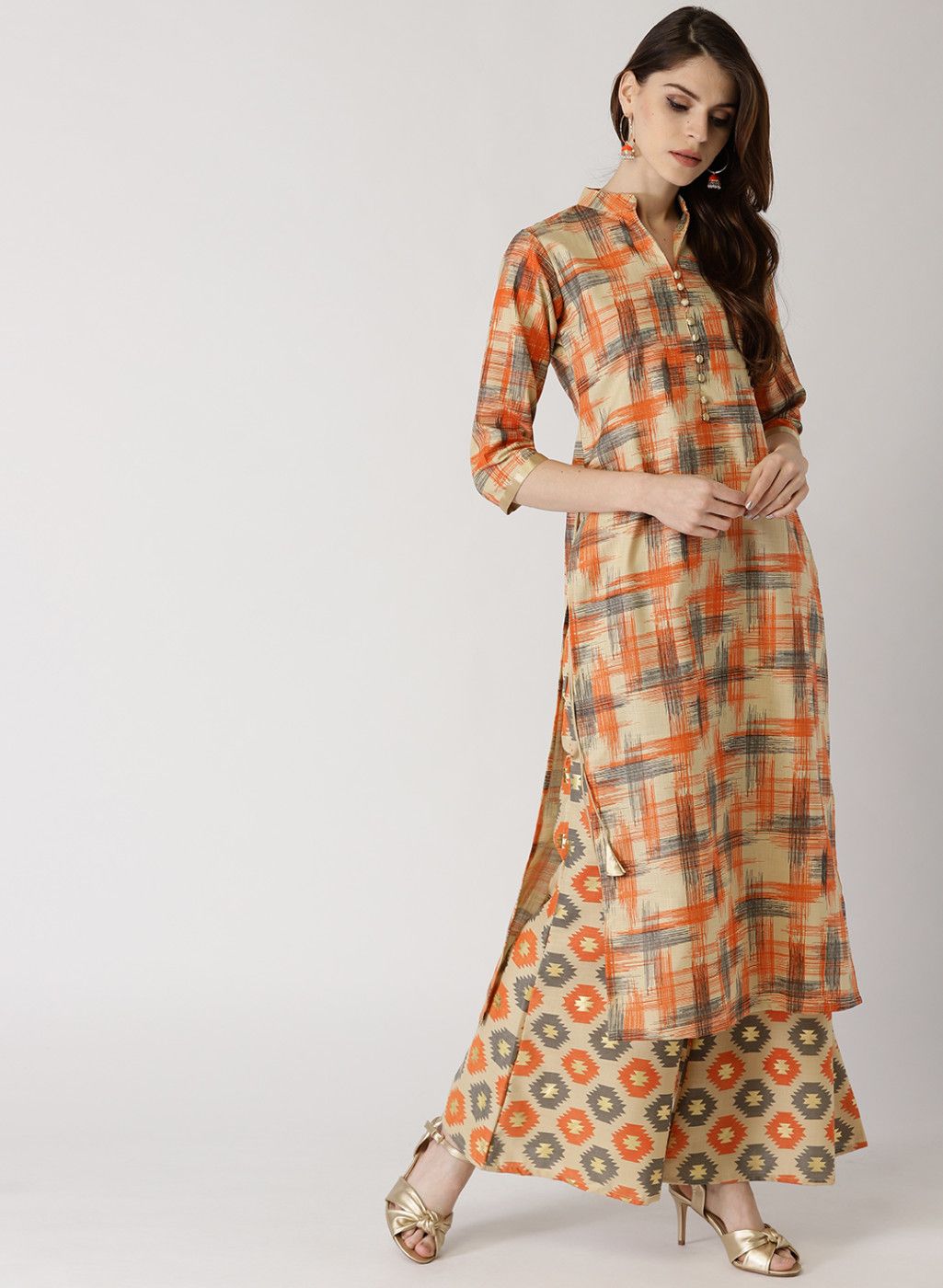 Libas Orange & Beige Printed Kurta with Palazzo