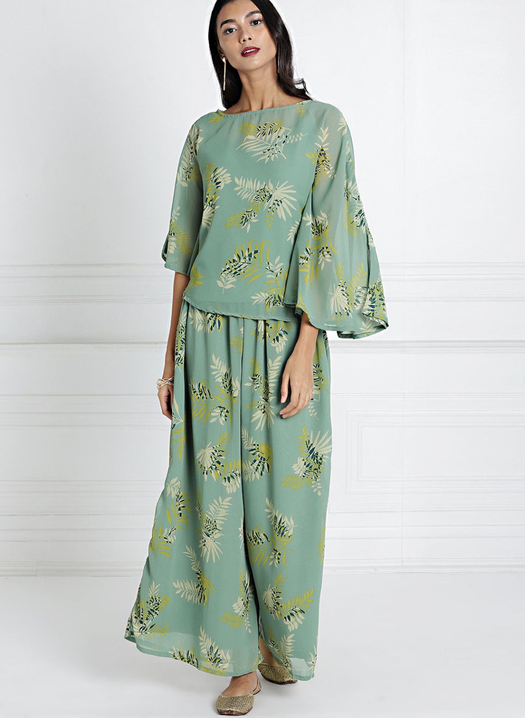 all about you Green Printed Kurti with Palazzos