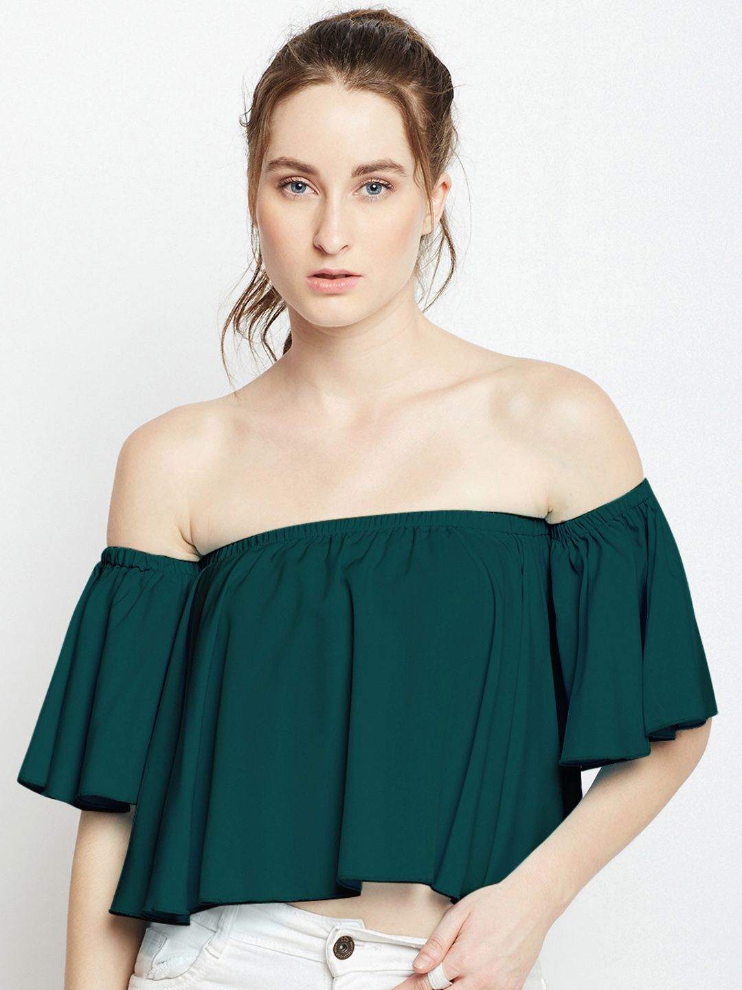 Berrylush Women Green Solid Blouson Top