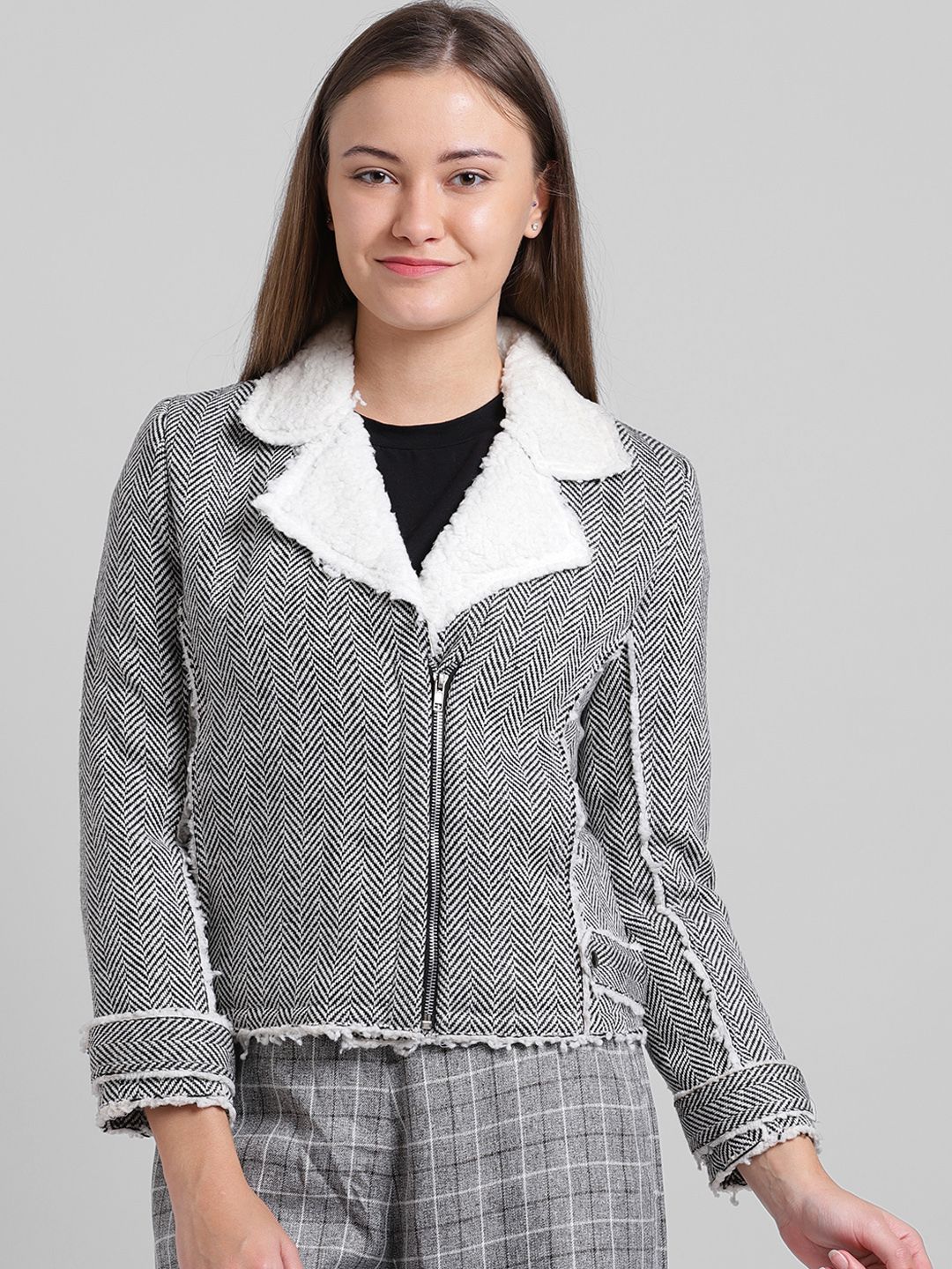 Zink London Women White Self Design Woollen Tailored Jacket Price in India