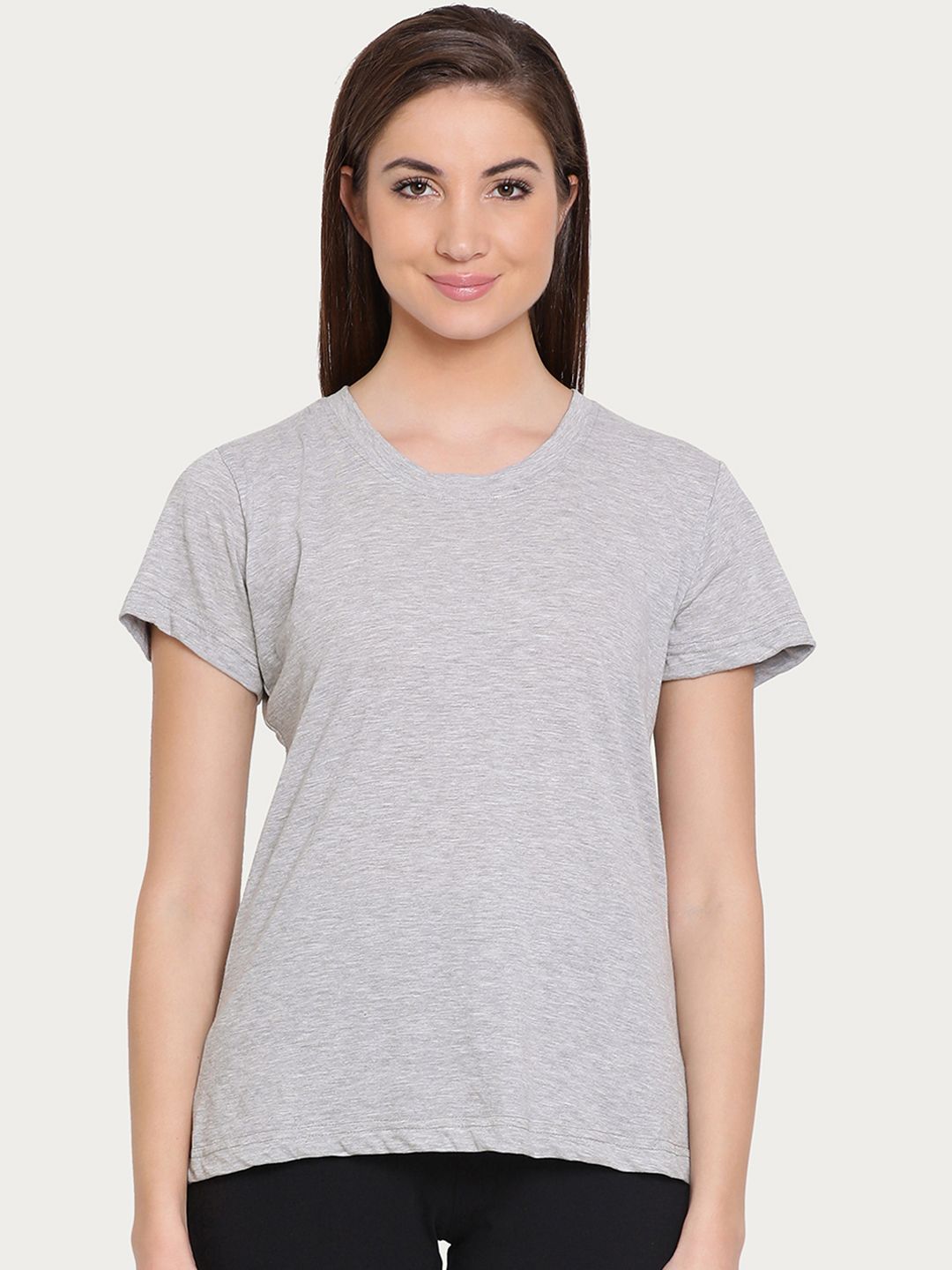 Clovia Women Grey Solid Round Neck Lounge T-shirt Price in India