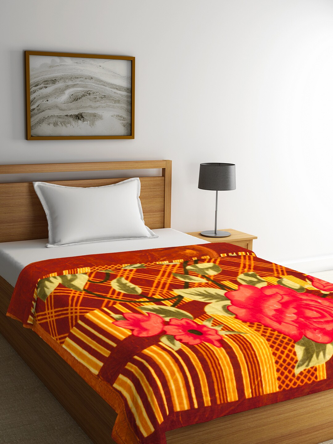 BOMBAY DYEING Multicoloured Floral Heavy Winter 600 GSM Single Bed Blanket Price in India