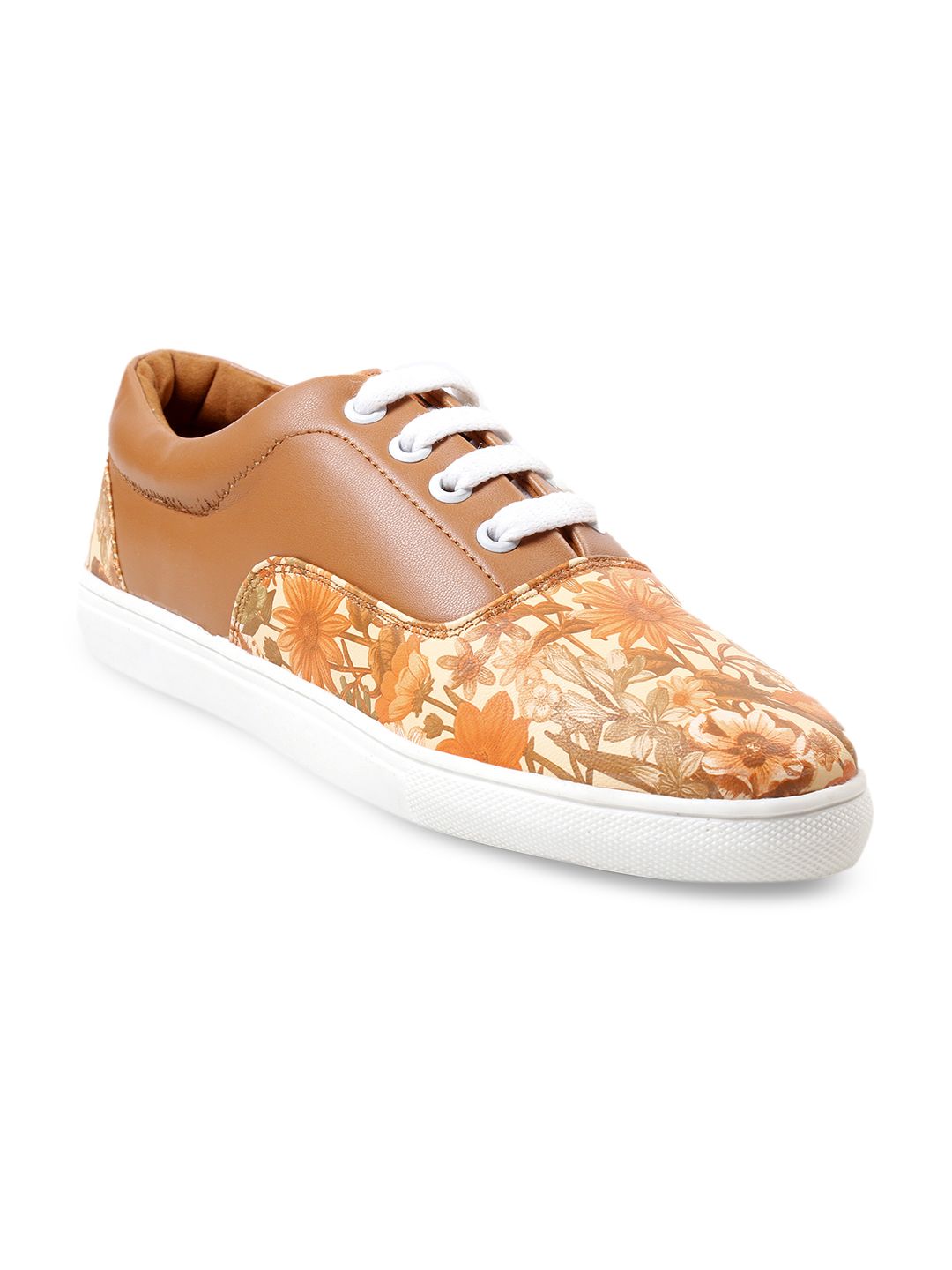 meriggiare Women Tan Brown & White Printed Sneakers Price in India