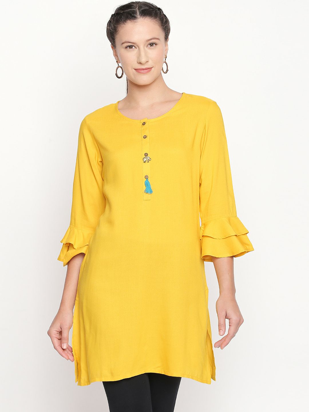 AKKRITI BY PANTALOONS Yellow Solid Tunic Price in India