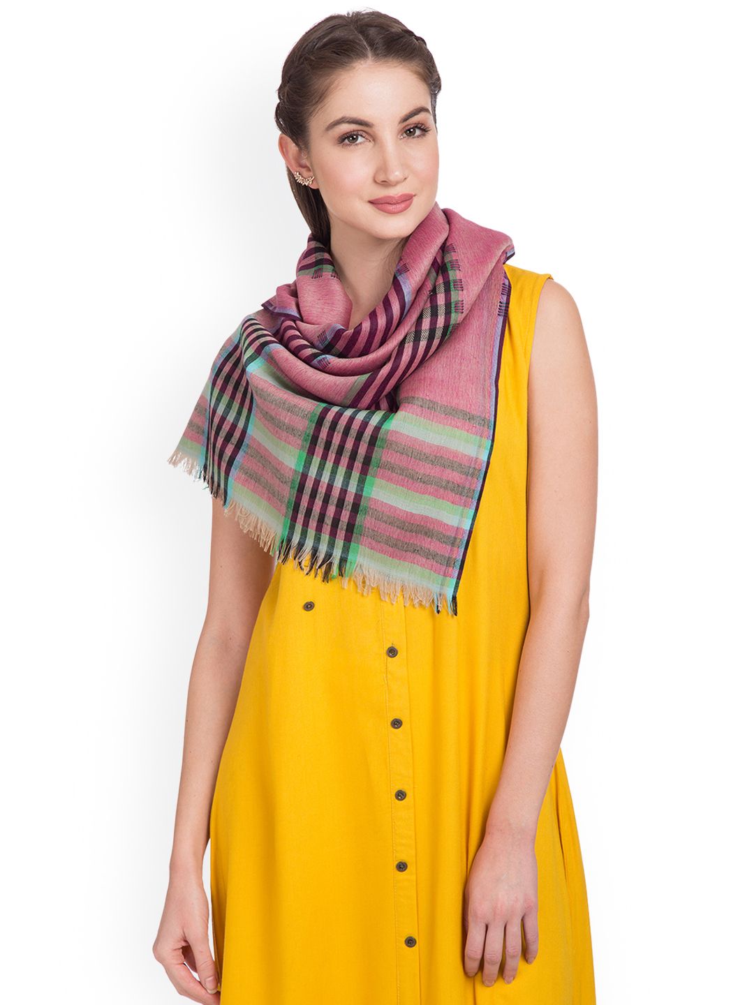 SHINGORA Women Pink Checked Sustainable Stole Price in India