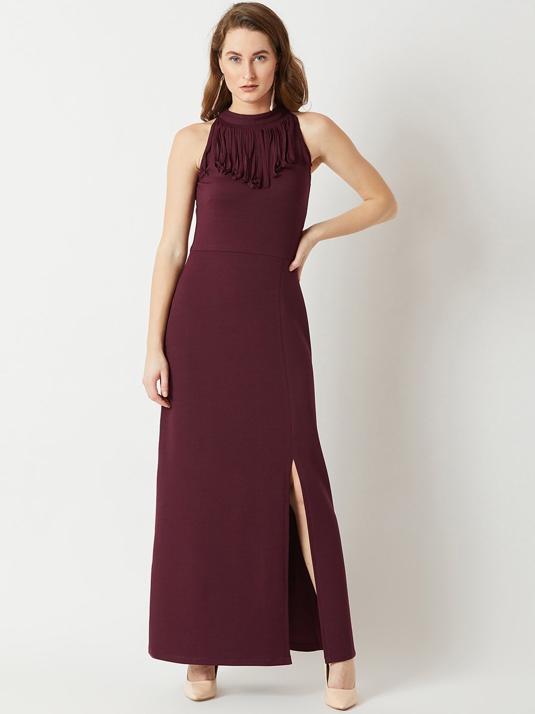 Miss Chase Maroon Fringed Maxi Dress Price in India