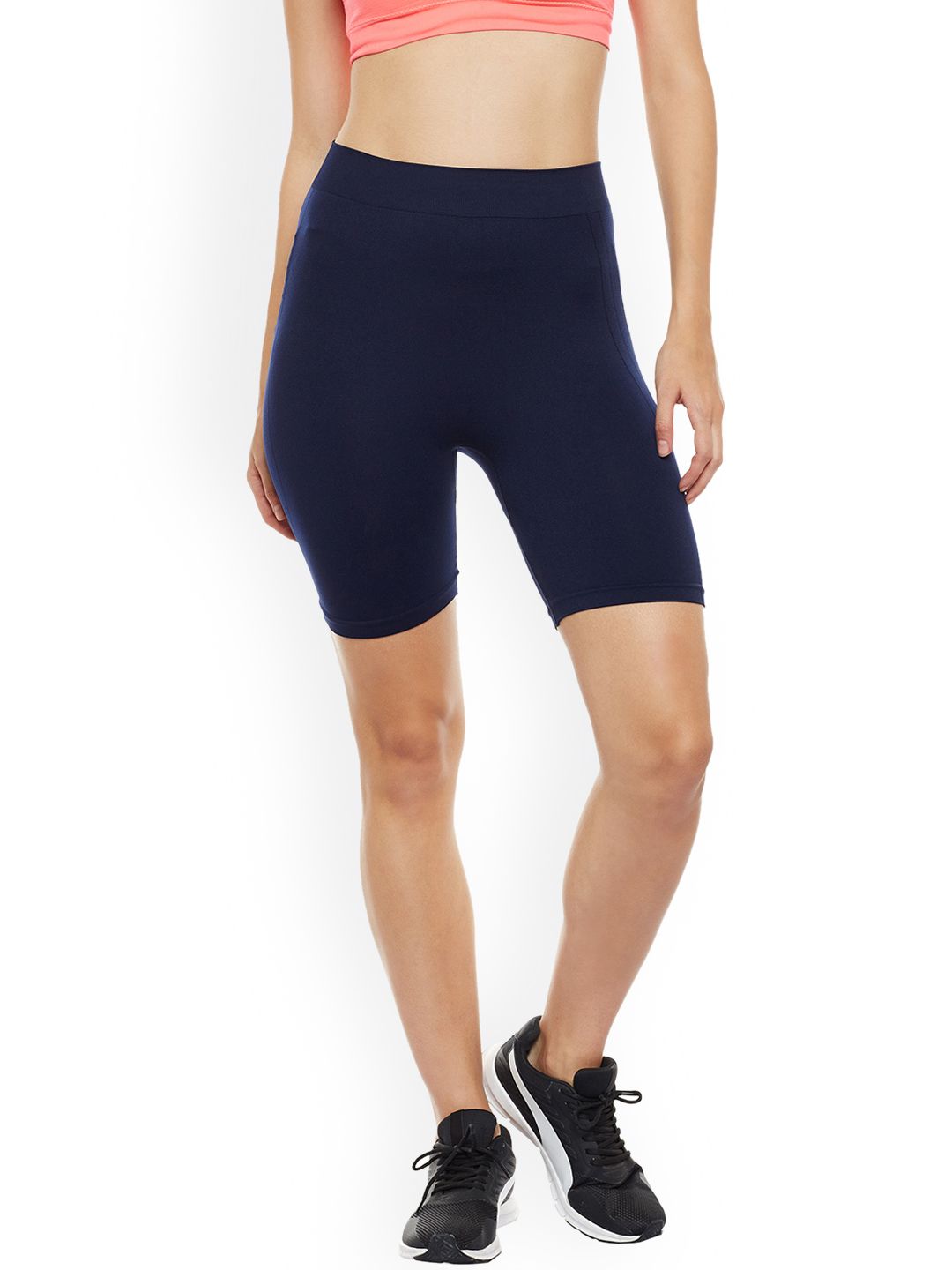 C9 Women Navy Blue Solid Regular Fit Sports Shorts Price in India