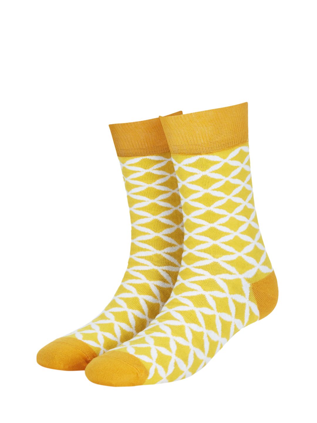 Dynamocks Unisex Yellow & White Printed Calf-Length Socks 48