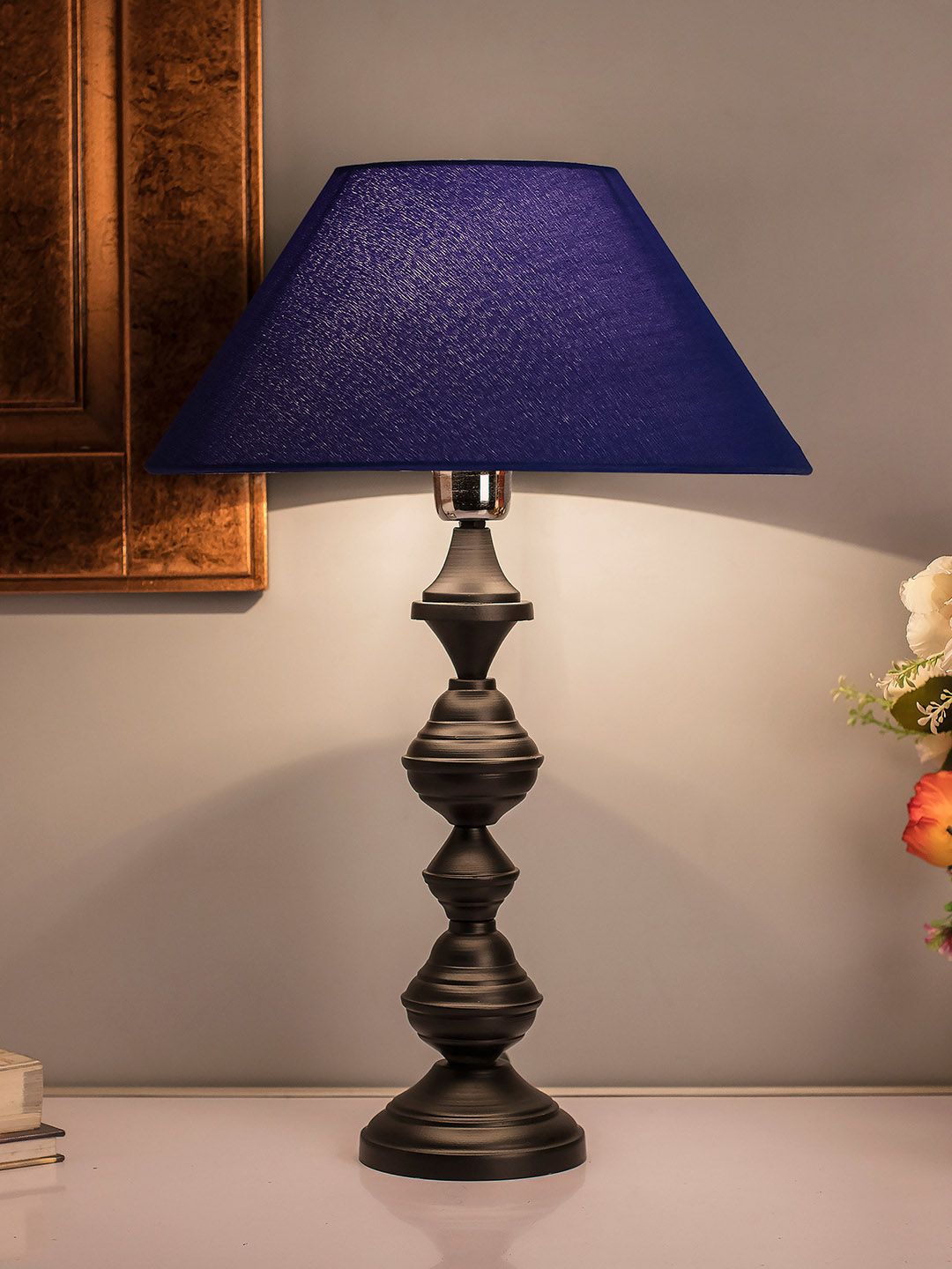 Homesake Black & Navy Blue Solid Bedside Standard Table Lamp with Shade Price in India