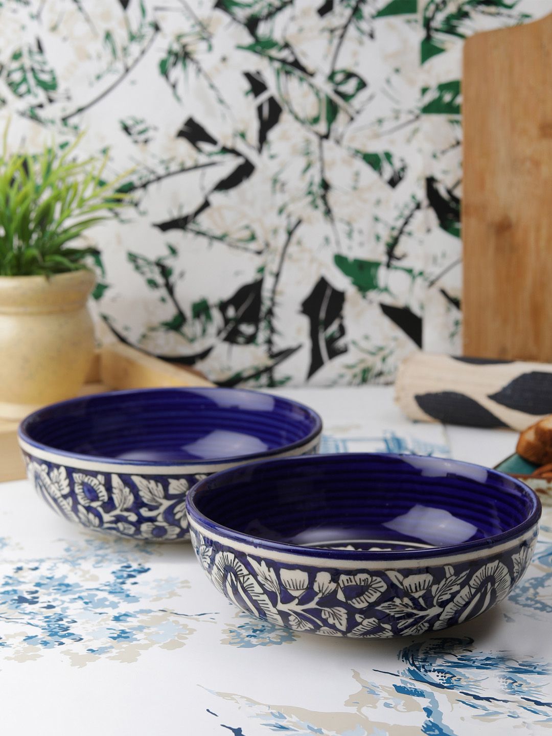 VarEesha Set of 2 Blue Printed Ceramic Serving Bowl Set Price in India