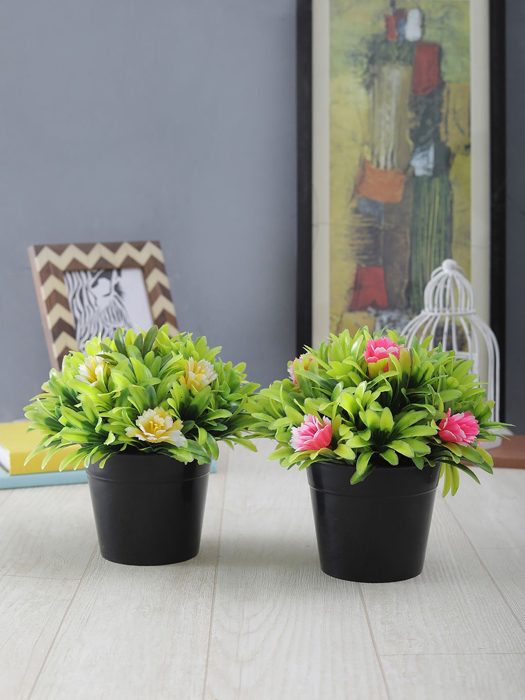 FOLIYAJ Set of 2 Artificial Plants With Pots Price in India