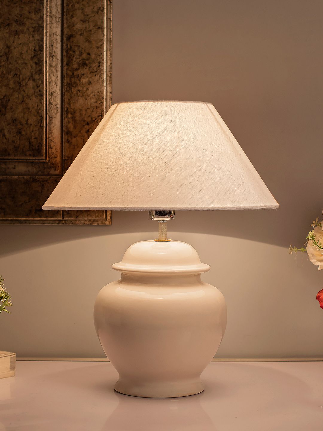 Homesake White Solid Handcrafted Bedside Standard Table Lamp with Shade Price in India