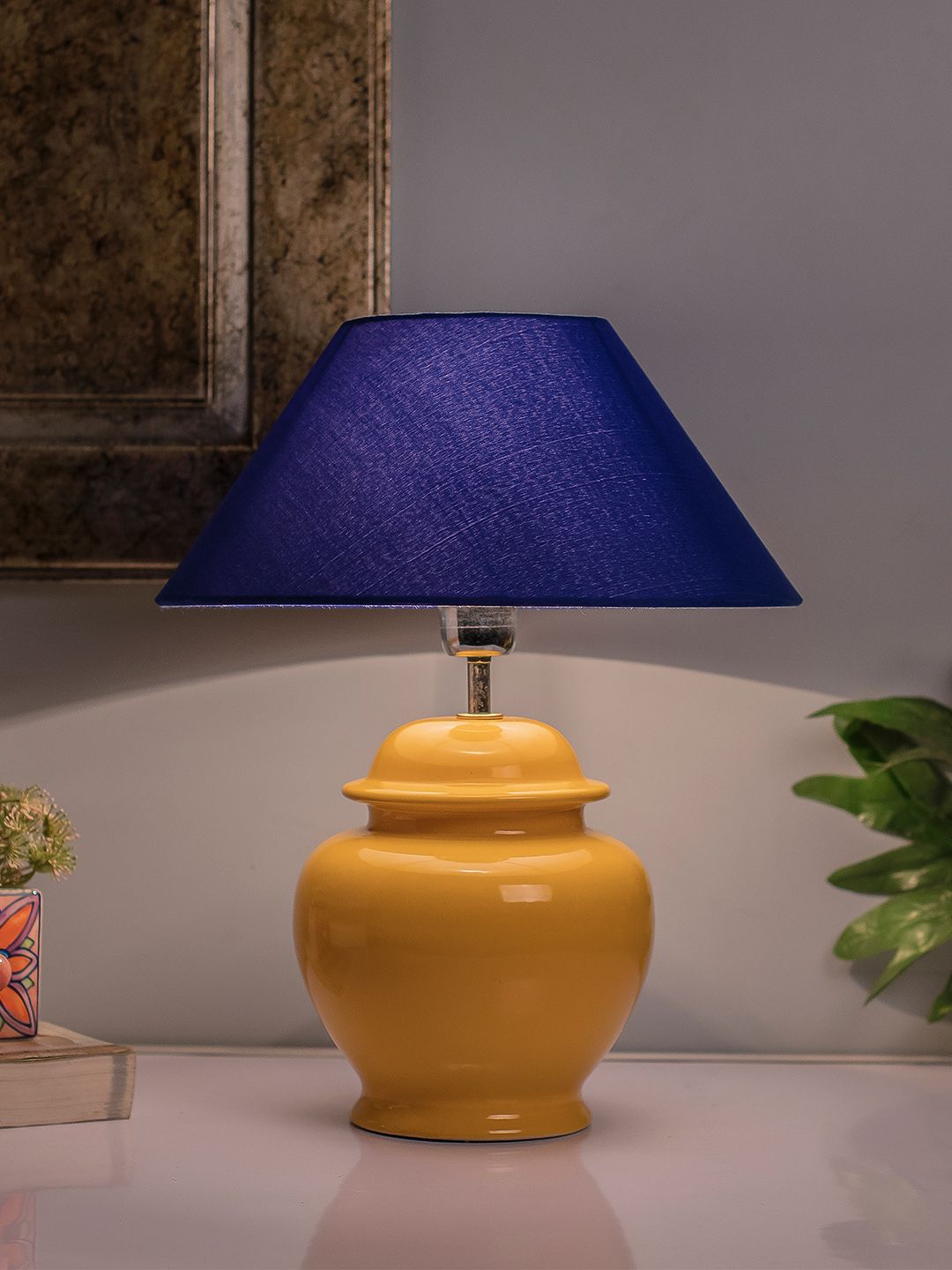 Homesake Yellow Solid Handcrafted Bedside Standard Table Lamp with Shade Price in India