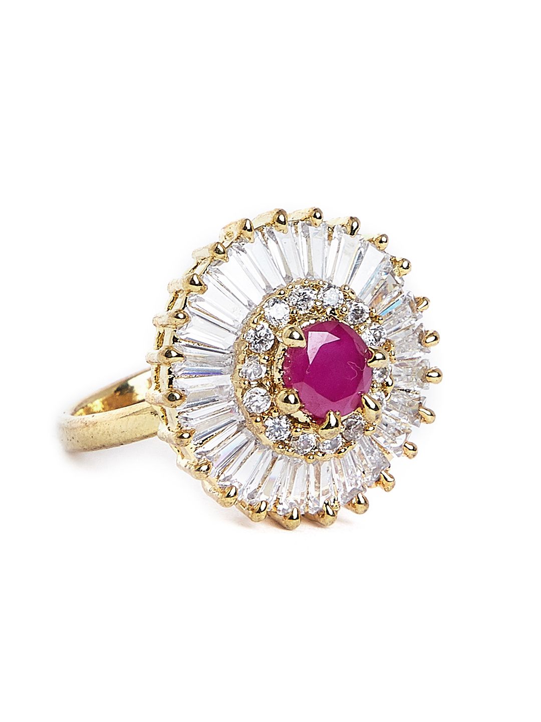 PANASH Women Gold-Plated Pink & White CZ Stone-Studded Finger Ring Price in India