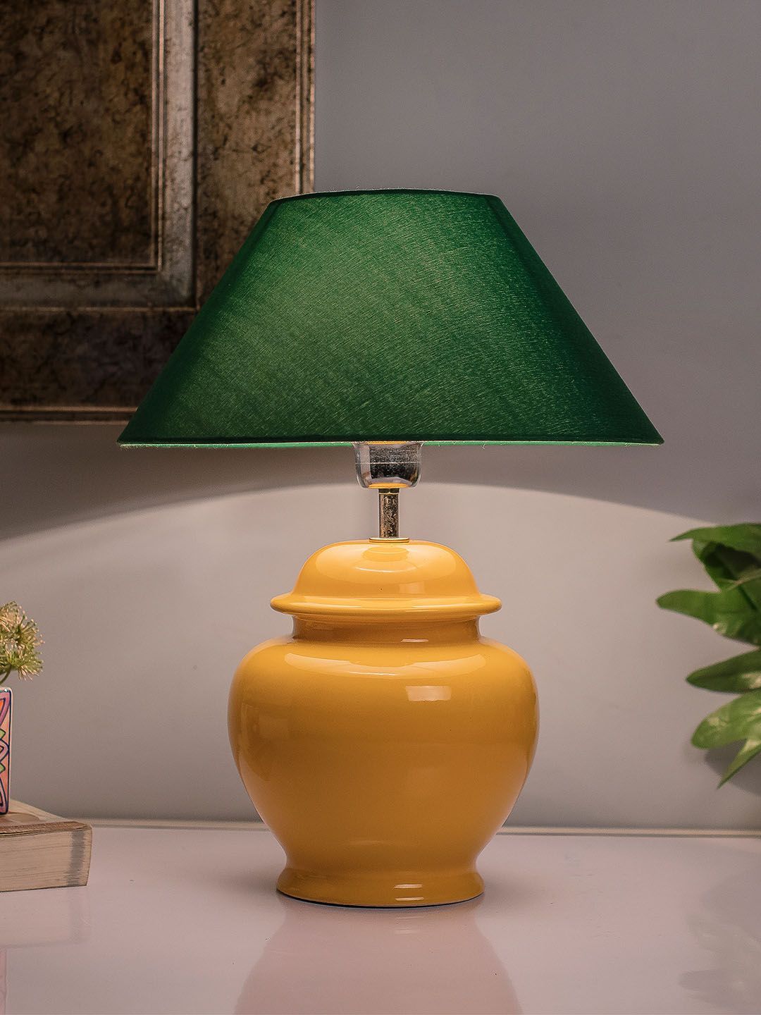 Homesake Yellow Solid Bedside Standard Table Lamp with Shade Price in India