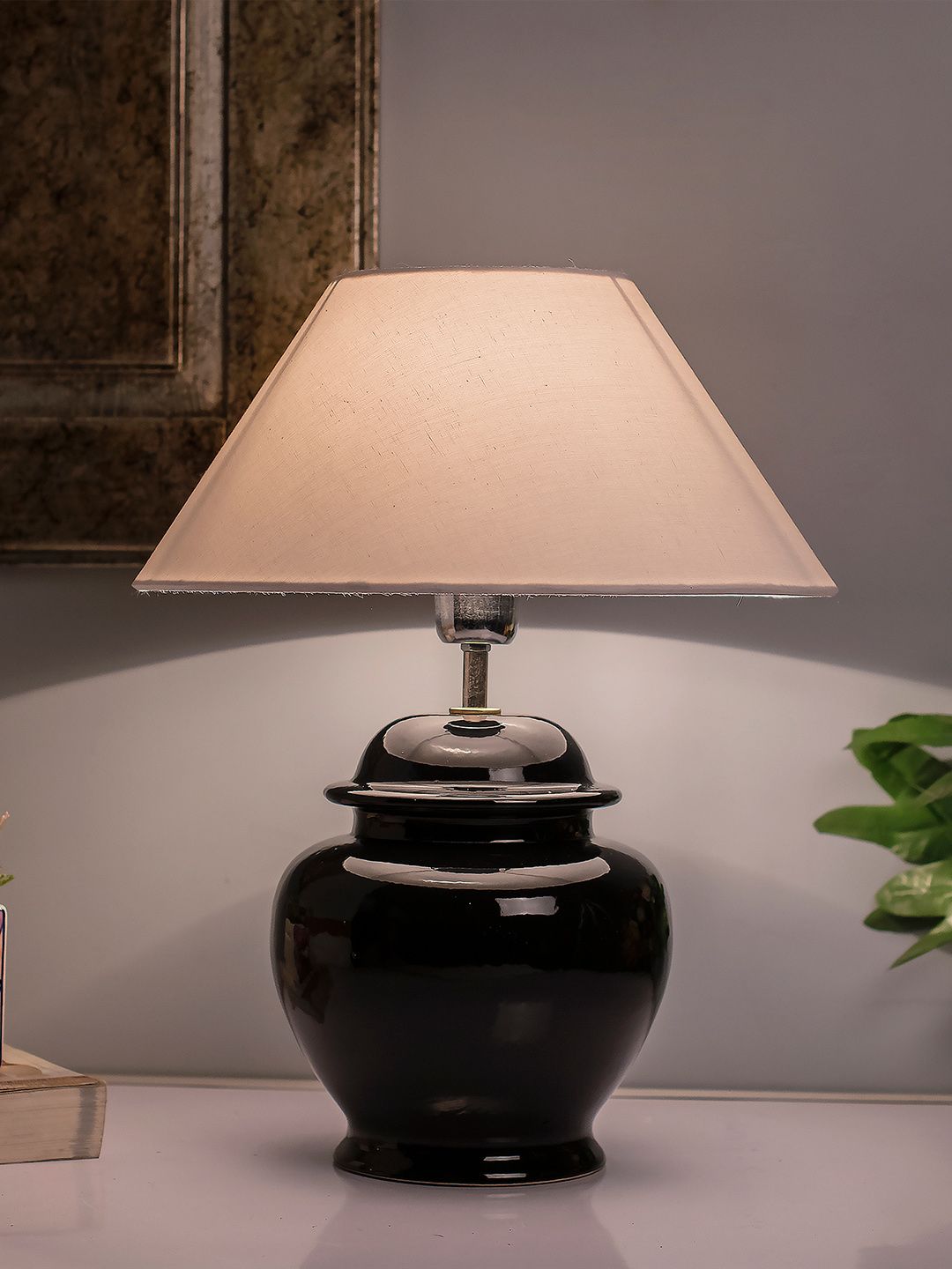 Homesake Black Solid Handcrafted Bedside Standard Table Lamp with Shade Price in India