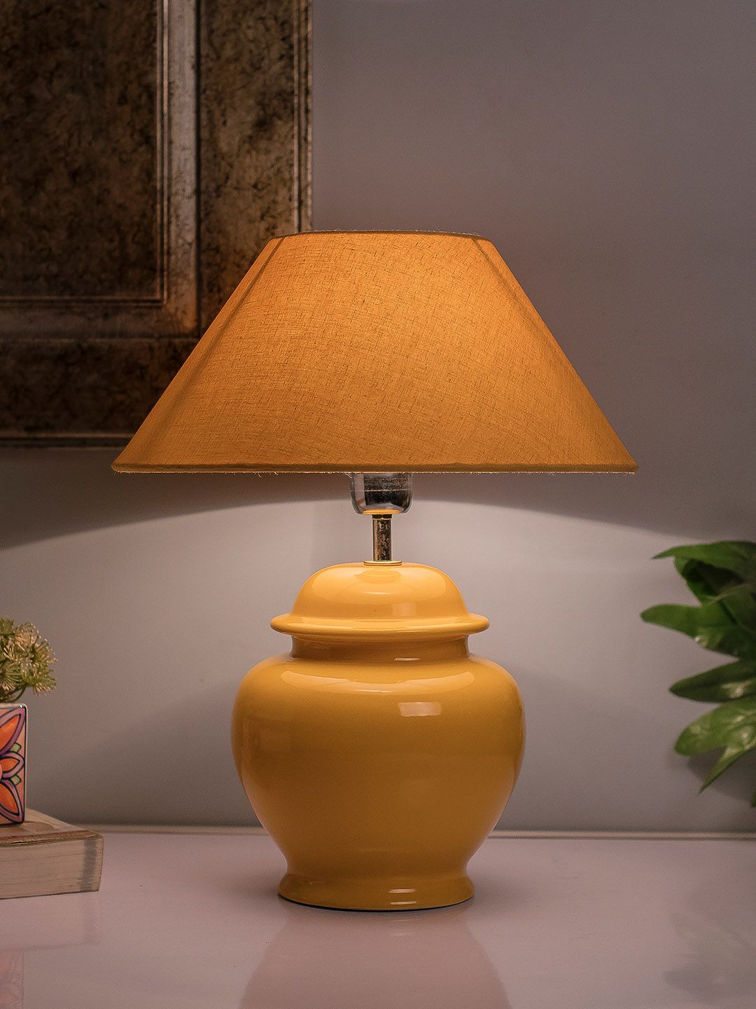 Homesake Yellow Ceramic Pot Bedside Standard Lamp Price in India